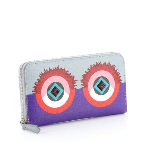 fendi long leather monster wallet